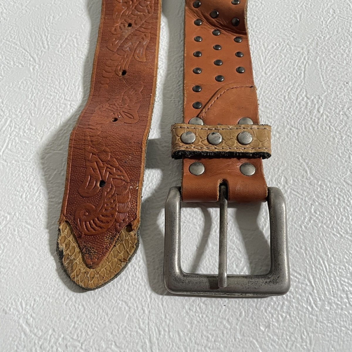 If Six Was Nine Y2k snake skin fur studded leather belts kapital style Size ONE SIZE - 3 Thumbnail