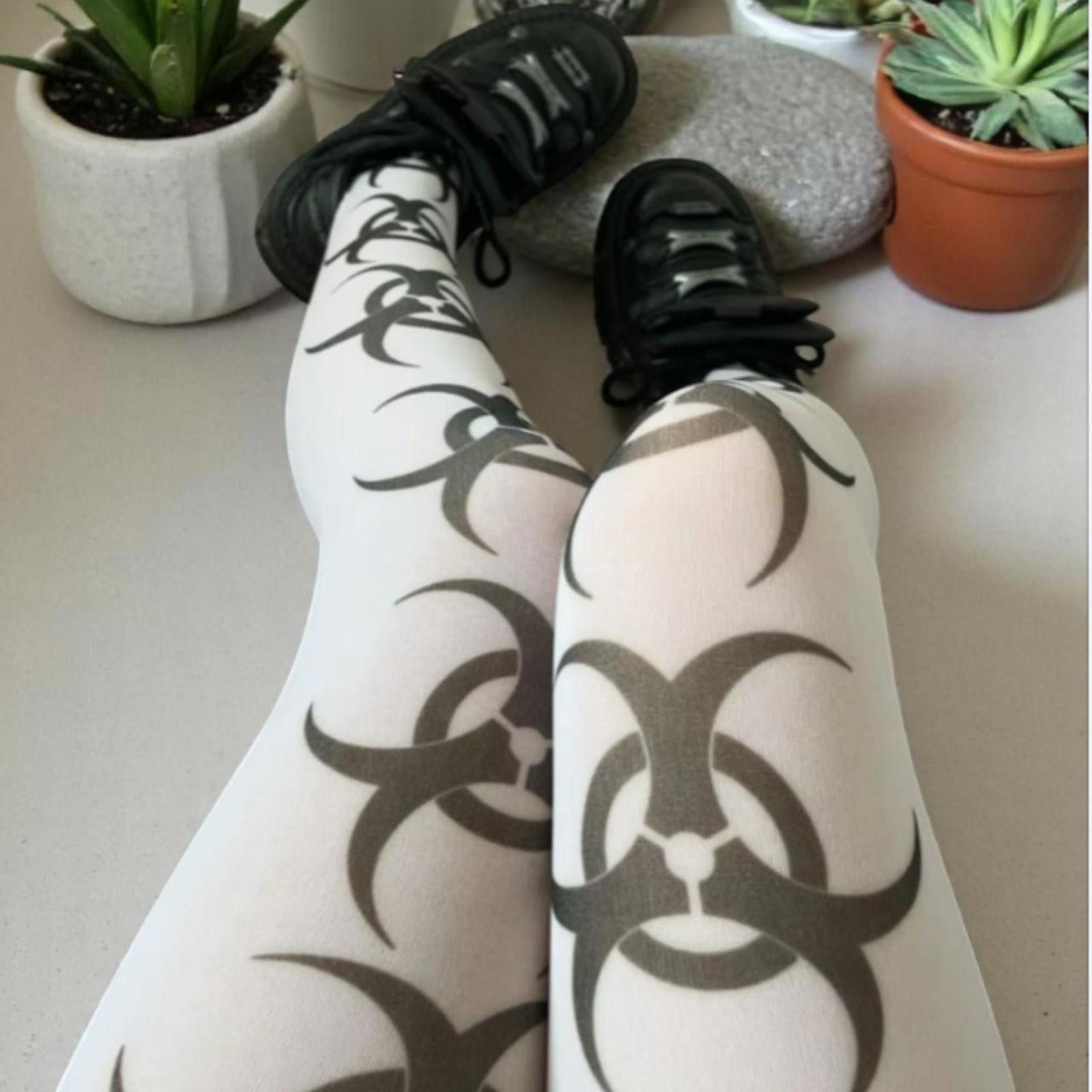Other White One-Piece Stockings w/ Black Biohazard Print Size ONE SIZE - 1 Thumbnail