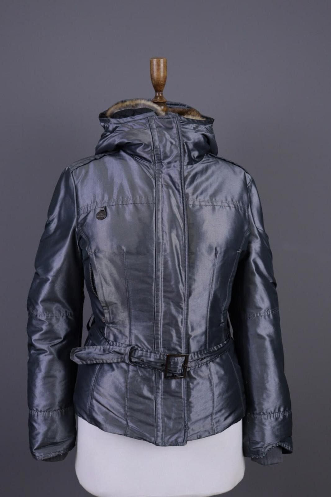 Designer Peuterey Gray Full Zip Faux Fur Belted Hooded Jacket Size L Size 3XL / US 20-22 - 1 Thumbnail