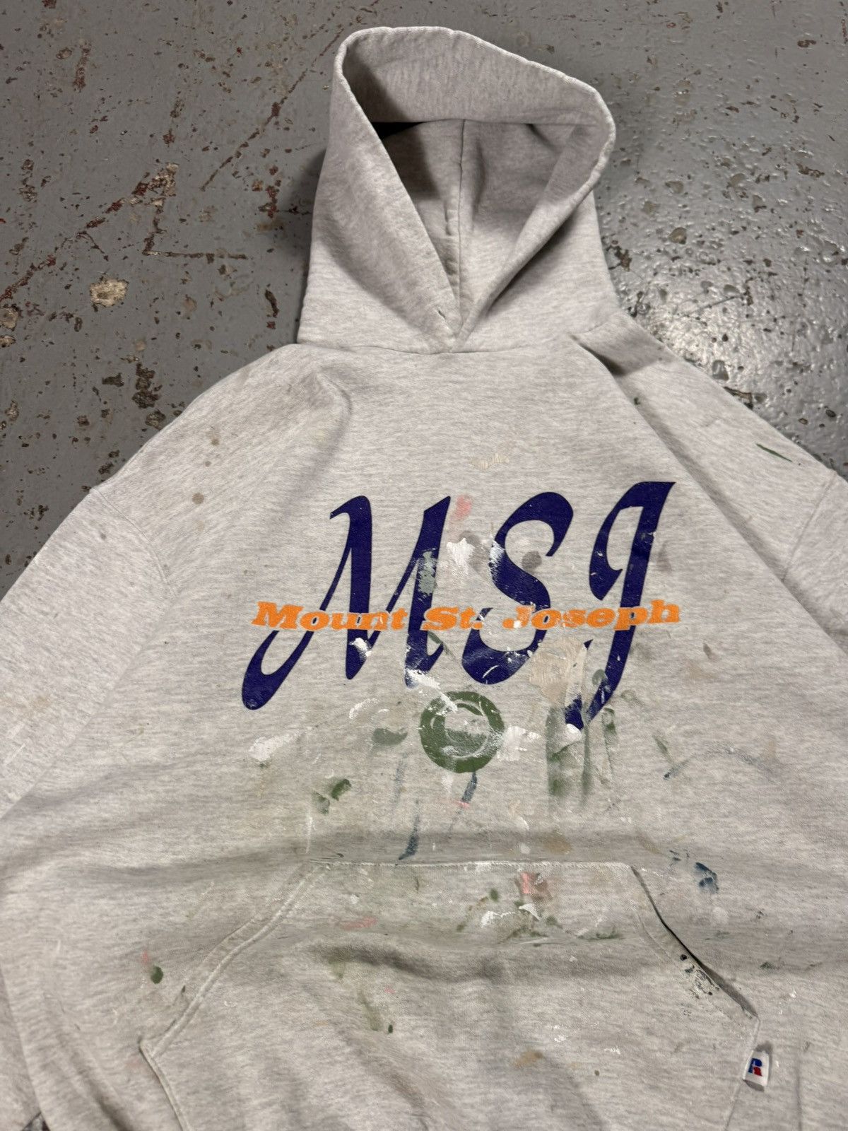 Russell Athletic Vintage Russells Athletic Thrashed Paint Splash Hoodie Size US XL / EU 56 / 4 - 3 Thumbnail