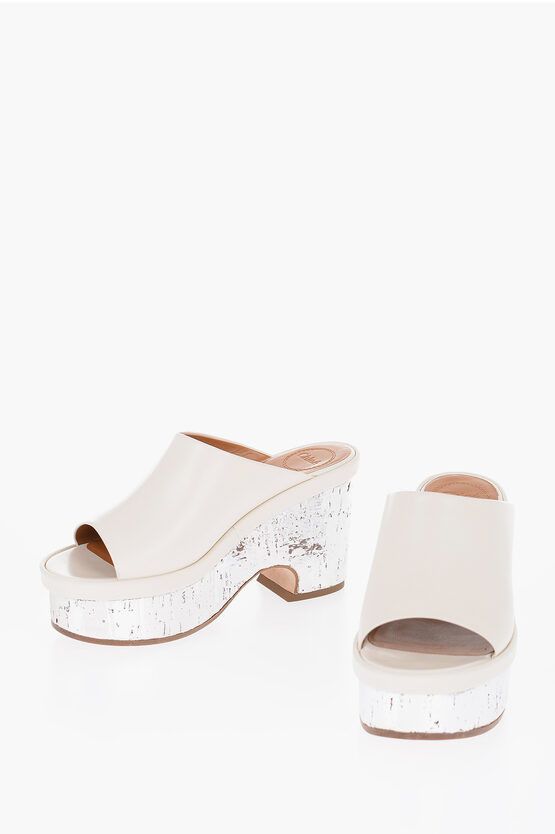 image of Chloe Leather Wedge Mule Shoess With Mirror Effect Shoes in White, Women's (Size 8)