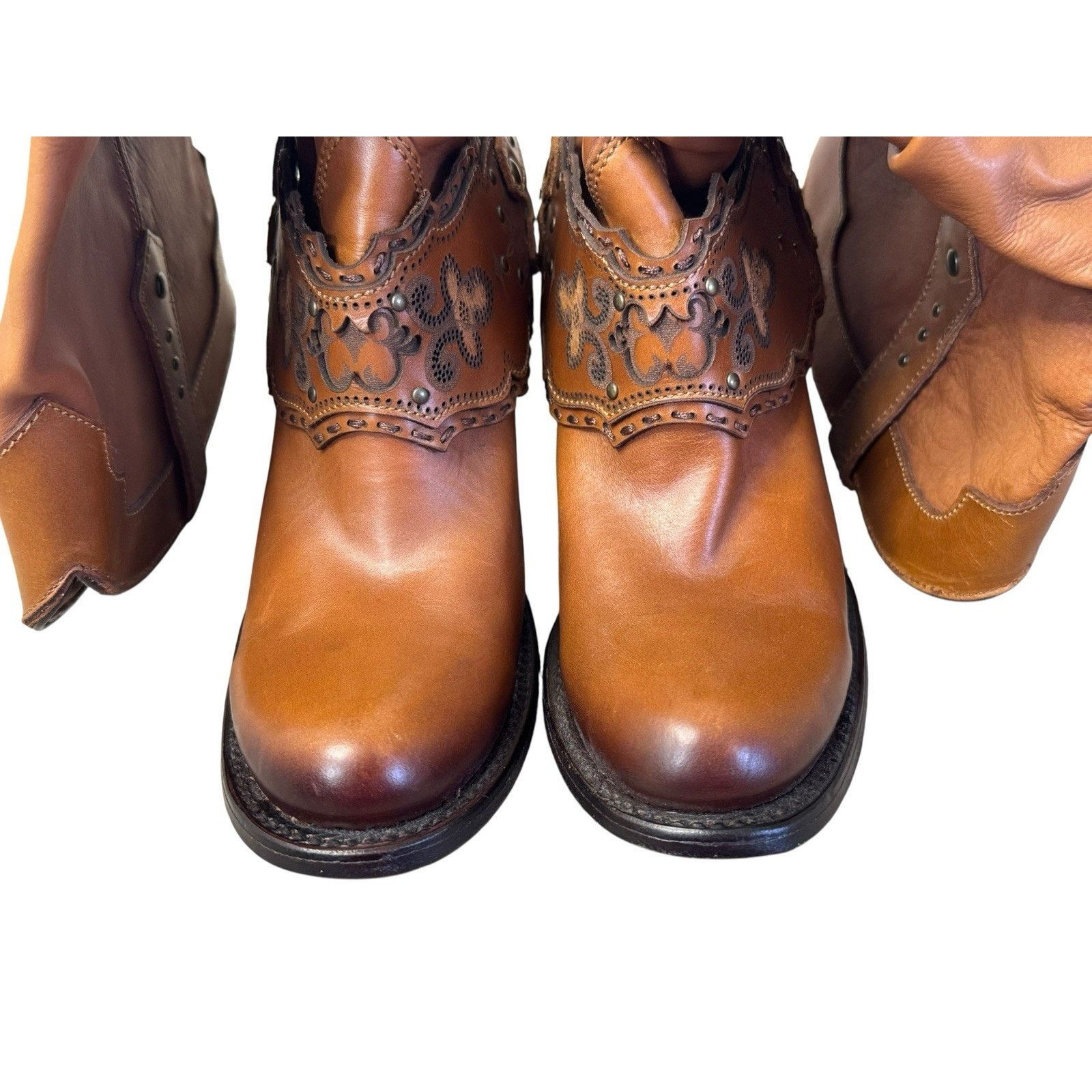 Other CUADRA Cowgirl Mexican Cowhide Boots Honey Stud Harness Sz 7 Size US 7 / IT 37 - 6 Thumbnail