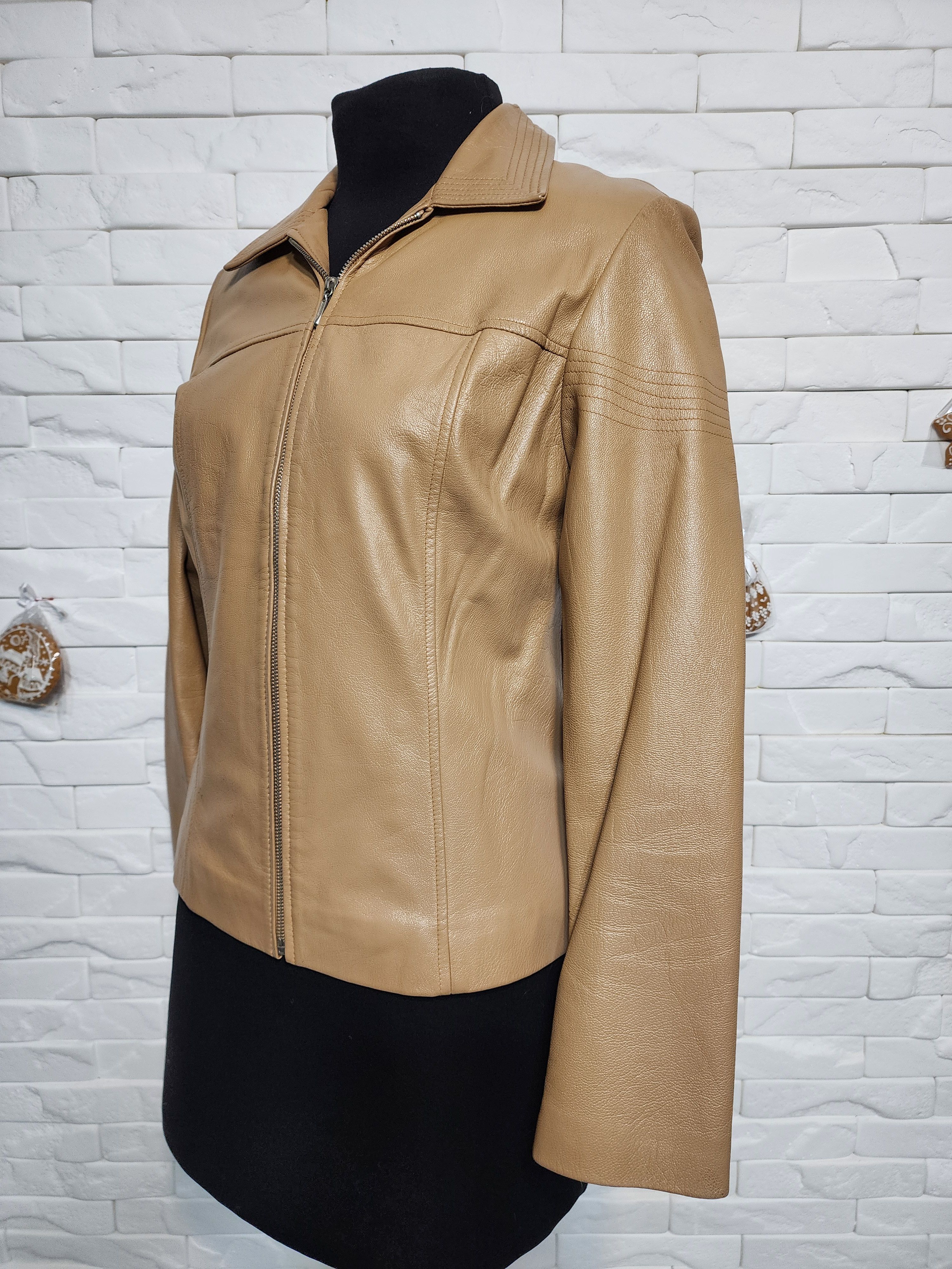 Genuine Leather Brown Leather Sport Jacket: Women's Genuine Leather Zip-Up Size M / US 6-8 / IT 42-44 - 2 Thumbnail