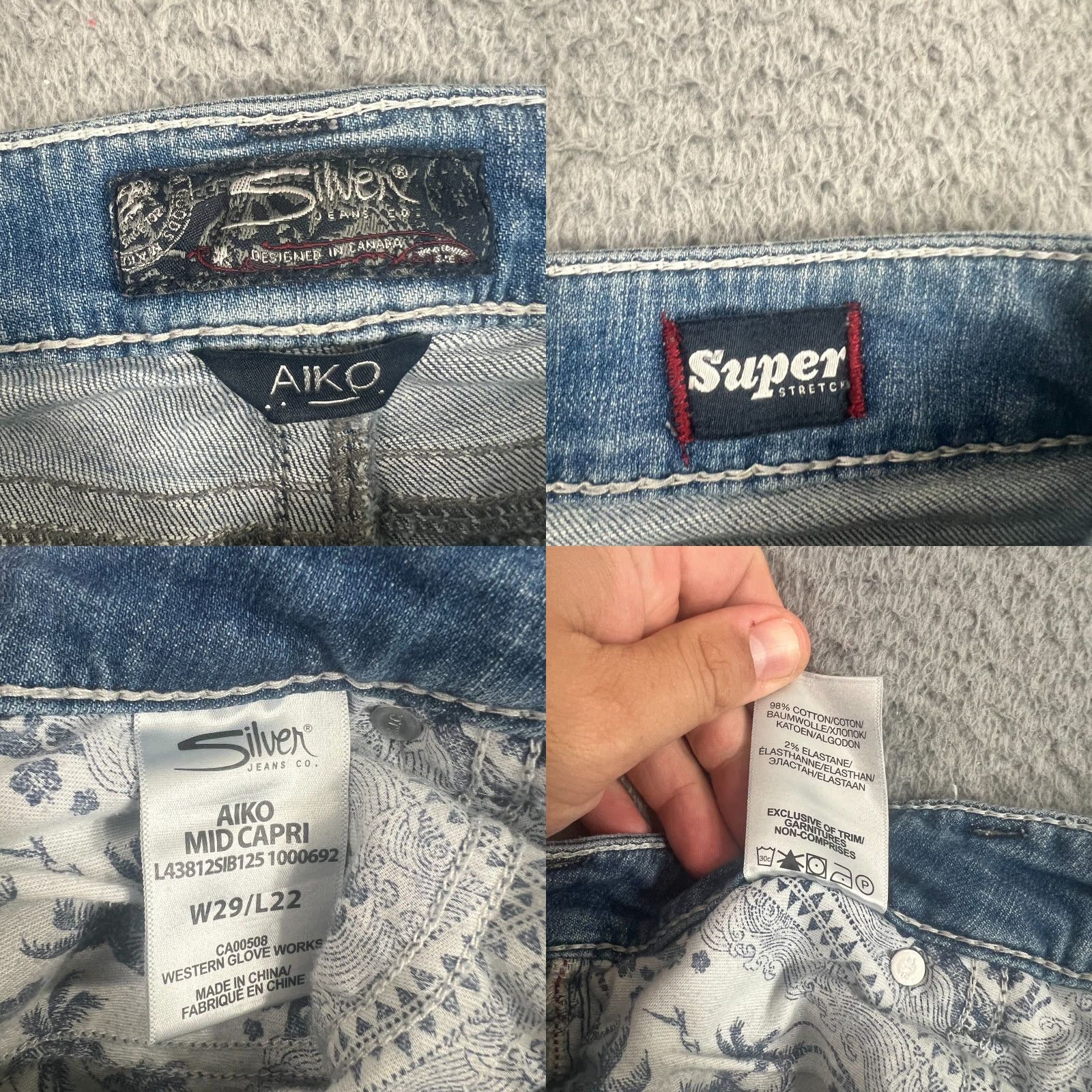 Silver Jeans Co. VINTAGE Silver Jeans Womens Cropped Jeans Aiko Mid Rise Stretch Paisley Blue 29 Size 29" - 8 Thumbnail