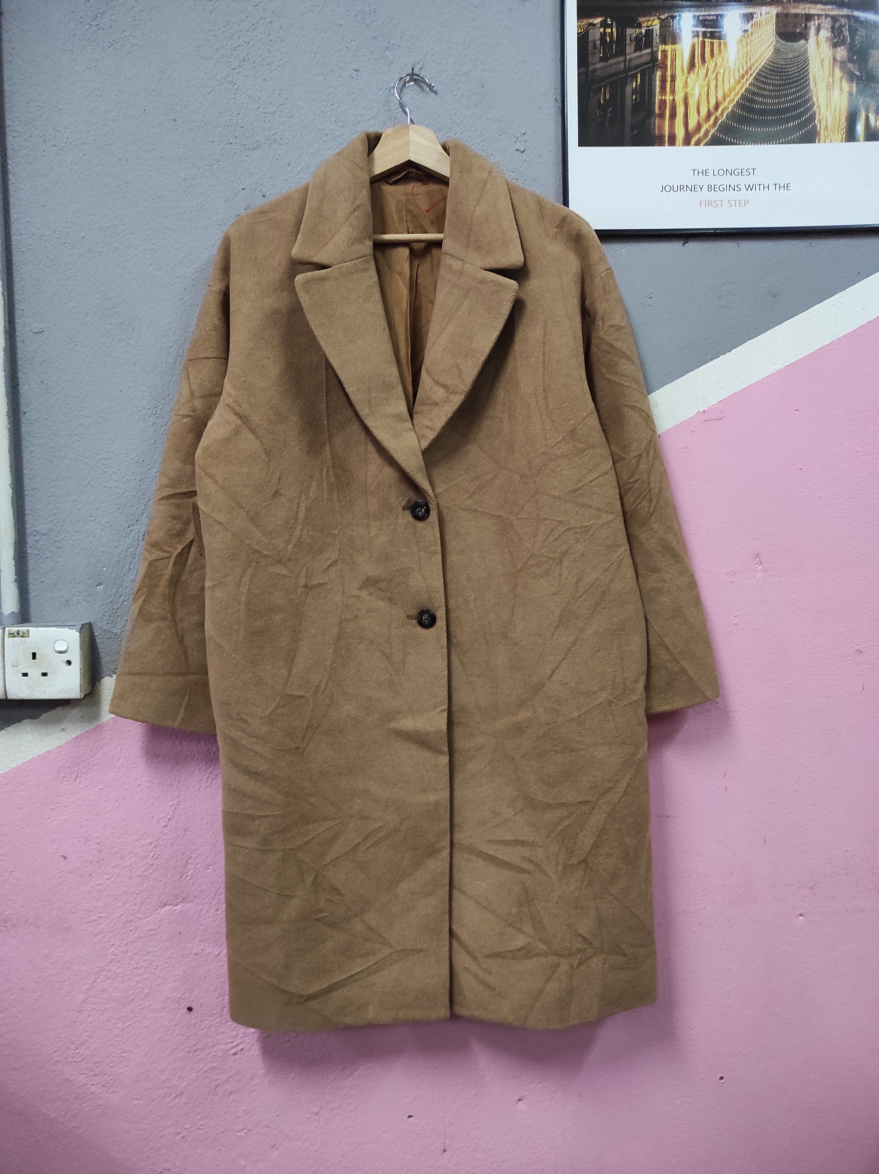 image of Gu Wool Brown Overcoat Long Jacket, Women's (Size Medium)