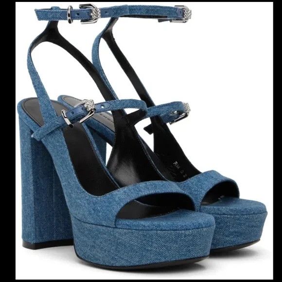Givenchy GIVENCHY Blue Voyou Heeled Denim Sandals - NEW WITH TAGS Size US 9 / IT 39 - 2 Thumbnail