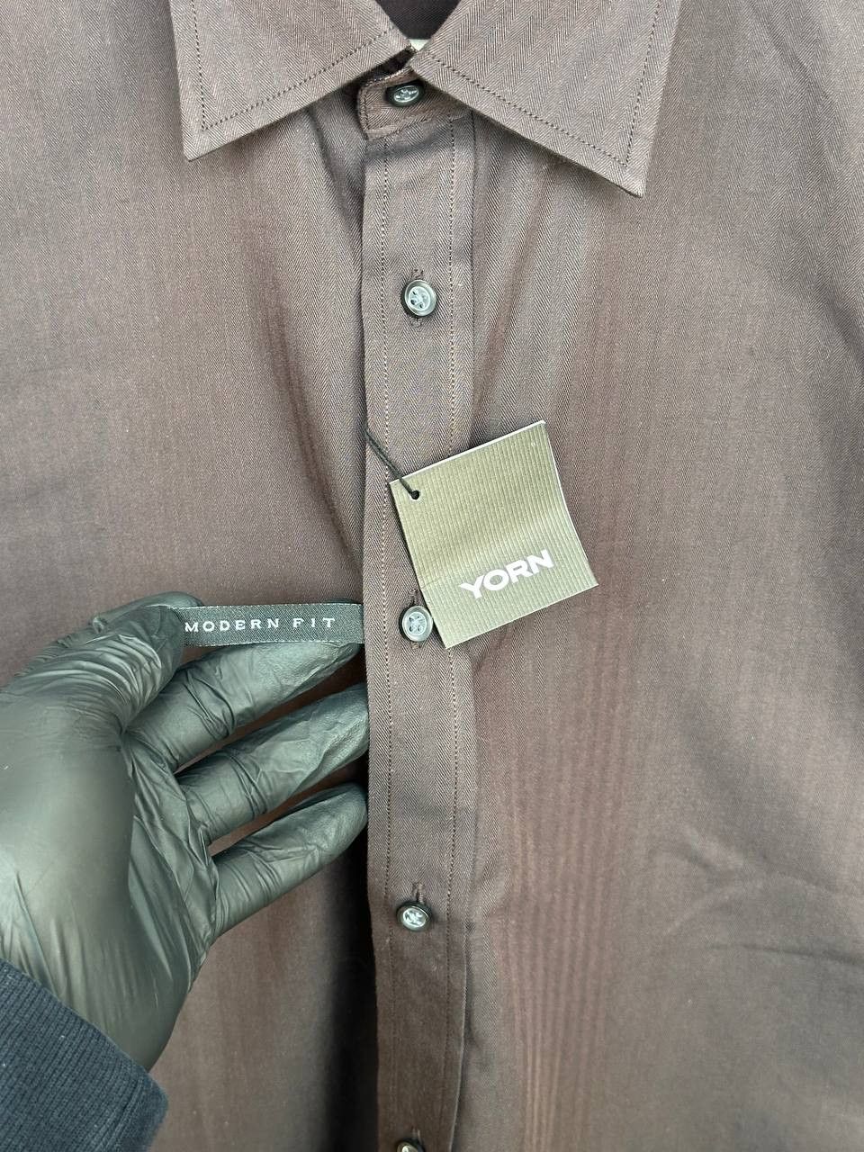 Other NWT Yorn Striped Button Up Shirt Brown LS Poplin Soft Cotton Size US L / EU 52-54 / 3 - 10 Thumbnail