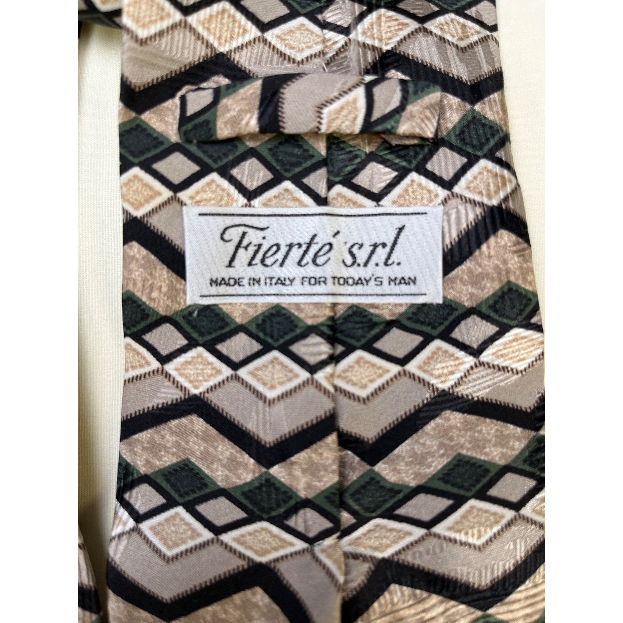 Other Fierte Srl Men's Tan Multicolor Tie/ Necktie 100% Silk 4" x Size ONE SIZE - 4 Thumbnail