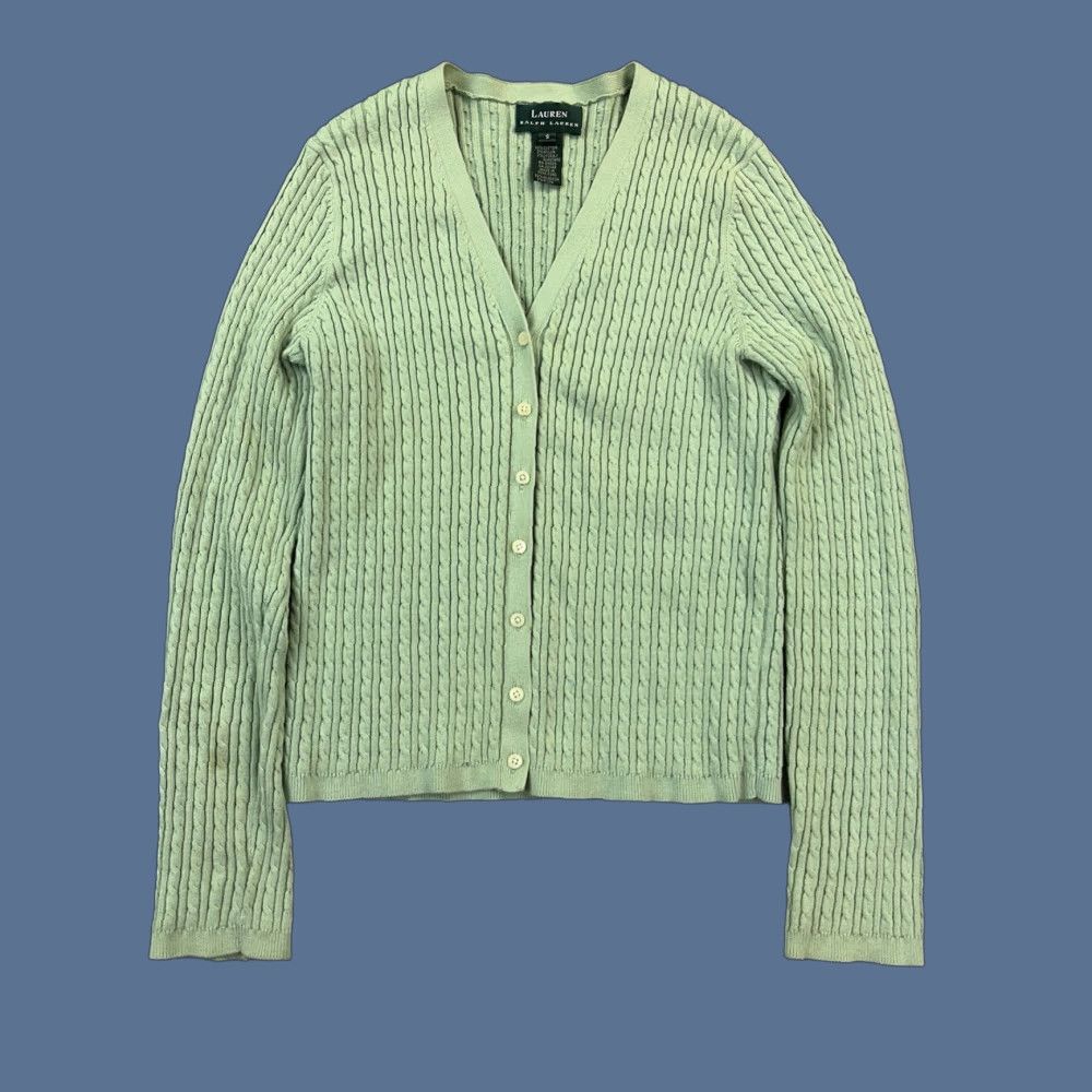 Polo Ralph Lauren VINTAGE Lauren Ralph Lauren Sweater Women's Small Green Cable Knit Cardigan Size L / US 10 / IT 46 - 1 Thumbnail