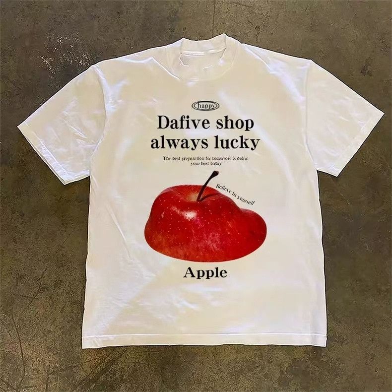 Vintage Street-style washed retro apple print cotton t-shirt Size US M / EU 48-50 / 2 - 1 Thumbnail