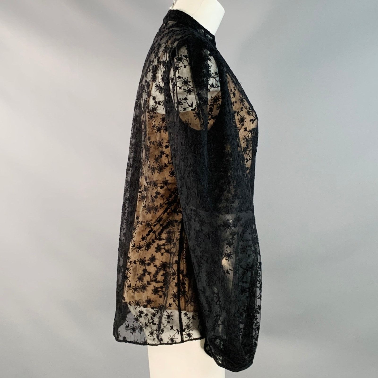 Jason Wu 4 Black Polyamide Lace Collarless Peasant Blouse Size S / US 4 / IT 40 - 3 Thumbnail