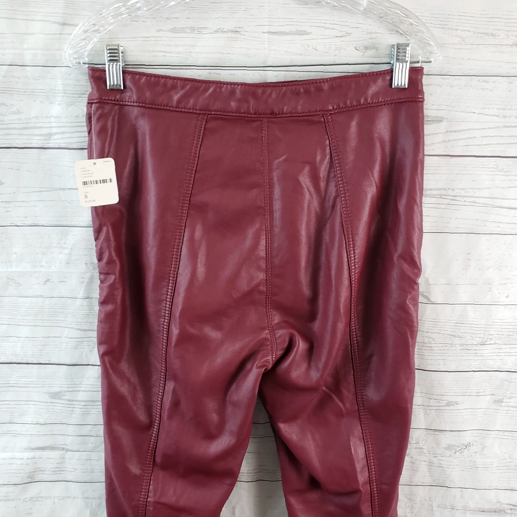 Free People VINTAGE Free People Womens Faux Leather Kaelin Moto Pants Sz 8 Wine High Rise Side Zip Size 30" / US 8 / IT 44 - 5 Thumbnail