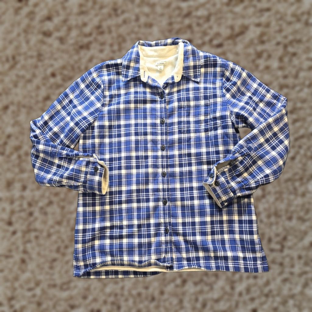 Vintage LL Bean Top Womens Size Medium Blue Plaid Fleece Lined Flannel Button Up Casual Shirt Mens? Size M / US 6-8 / IT 42-44 - 1 Thumbnail