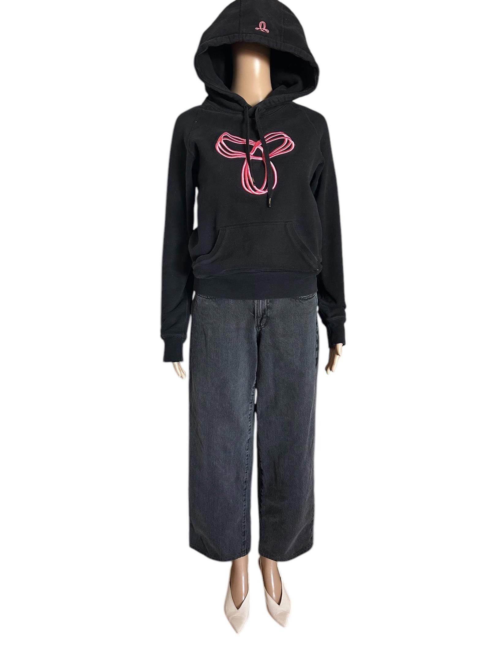 Designer Stylish Black Hoodie with Pink Embroidery Size S / US 4 / IT 40 - 1 Thumbnail