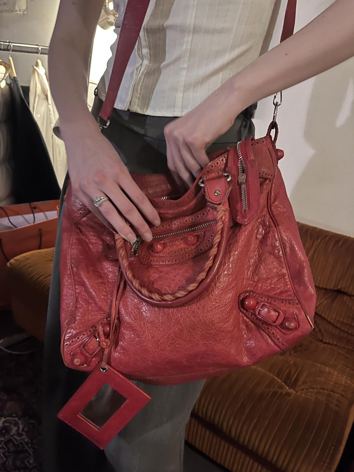 Balenciaga Balenciaga - Red Leather Handbag with Braided Handle and Det Size ONE SIZE - 3 Thumbnail
