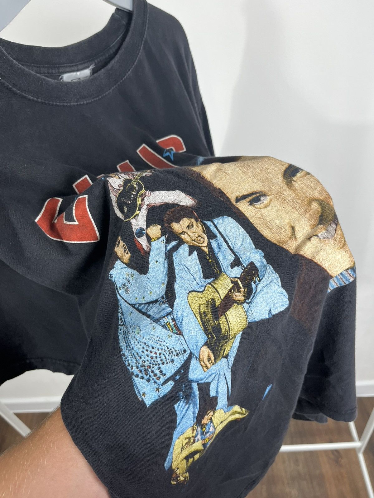 Band Tees × Vintage Vintage Elvis Presley Graphic T-Shirt Black Oversized Tee Size US XL / EU 56 / 4 - 4 Thumbnail