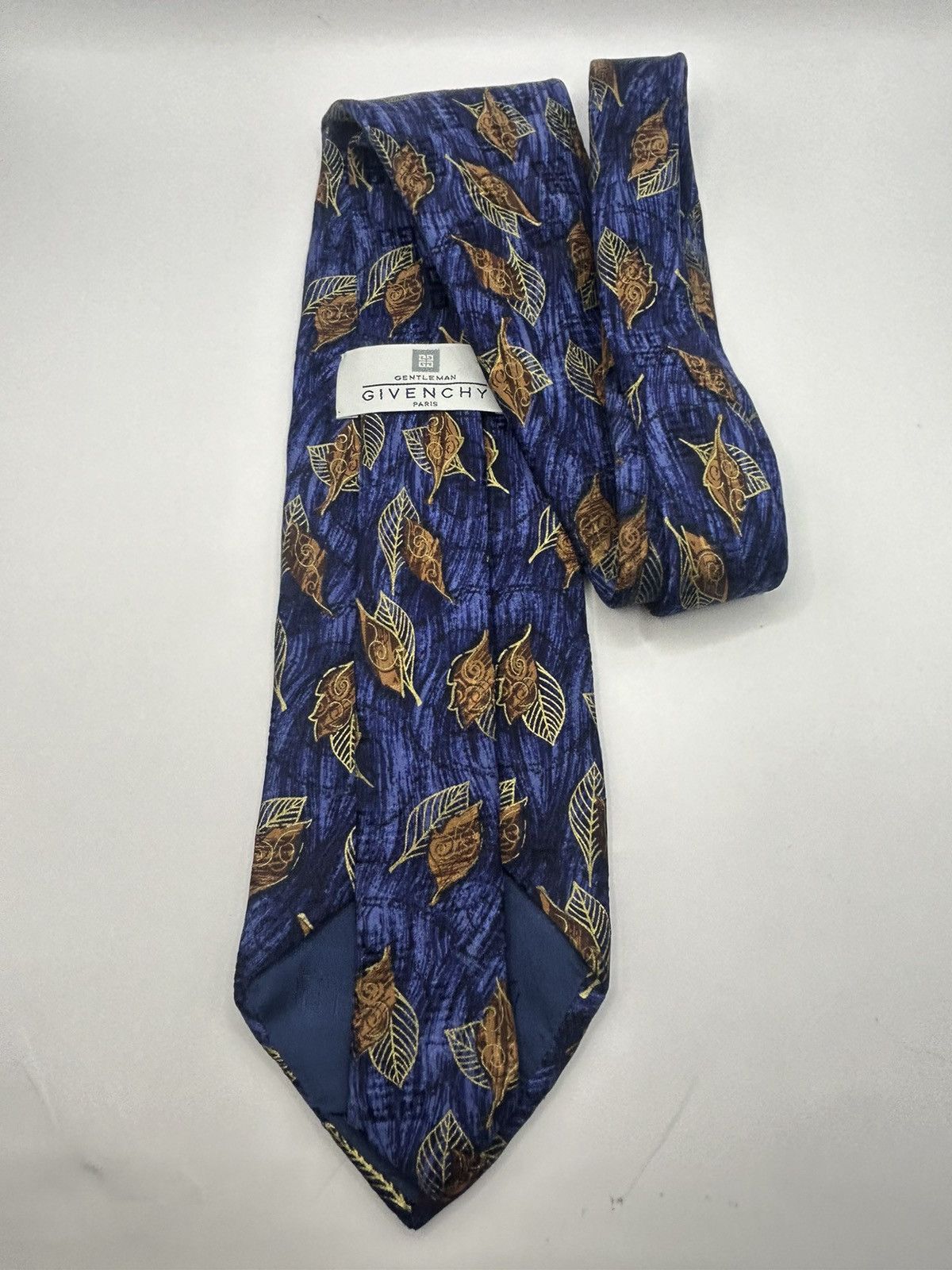 Givenchy Blue/Brown Leaf Patterned Tie