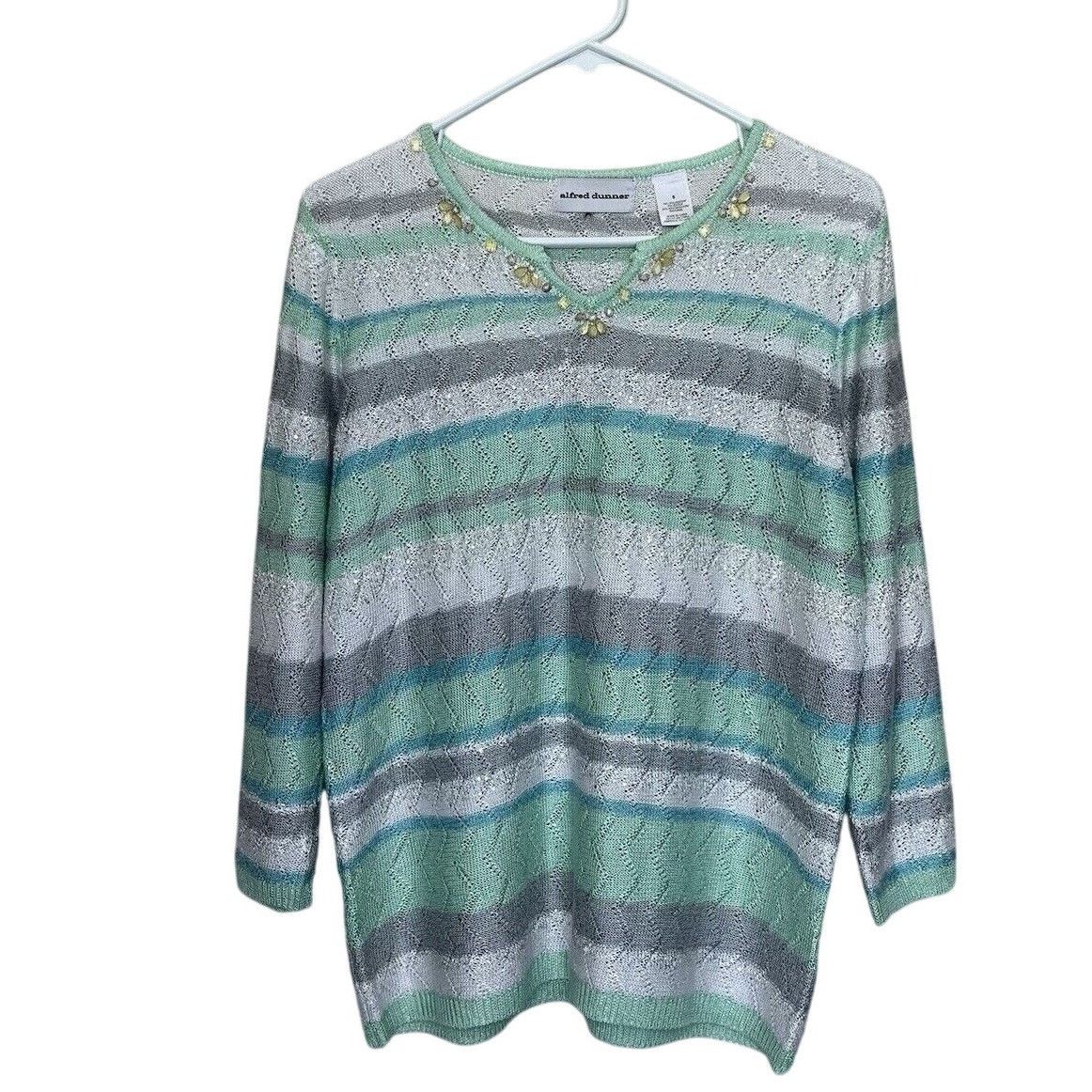 Vintage Alfred Dunner | Striped Knit Sequin Top Beaded grandma Size S / US 4 / IT 40 - 1 Thumbnail
