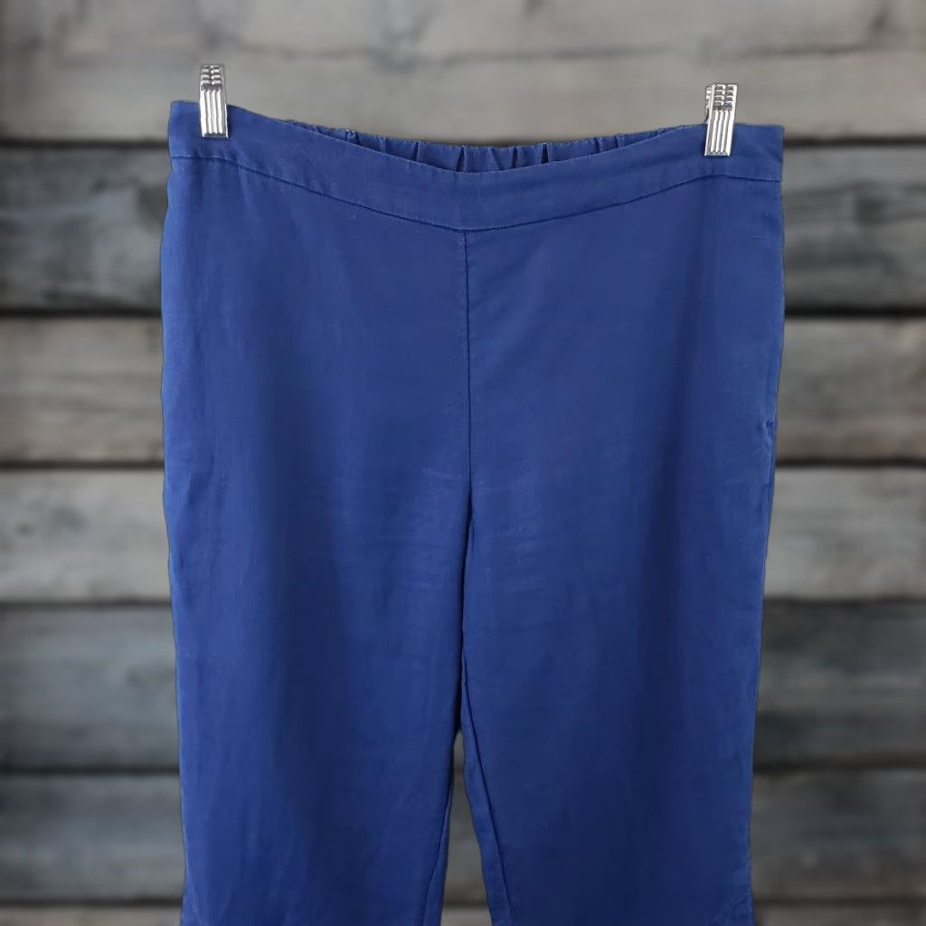 Vintage Chico's Womens Cropped Linen Pants Sz 8 Solid Blue Pull On High Rise Pants Women 8 Cropped Linen Blue Chicos Womens Pants Size 30" / US 8 / IT 44 - 1 Thumbnail