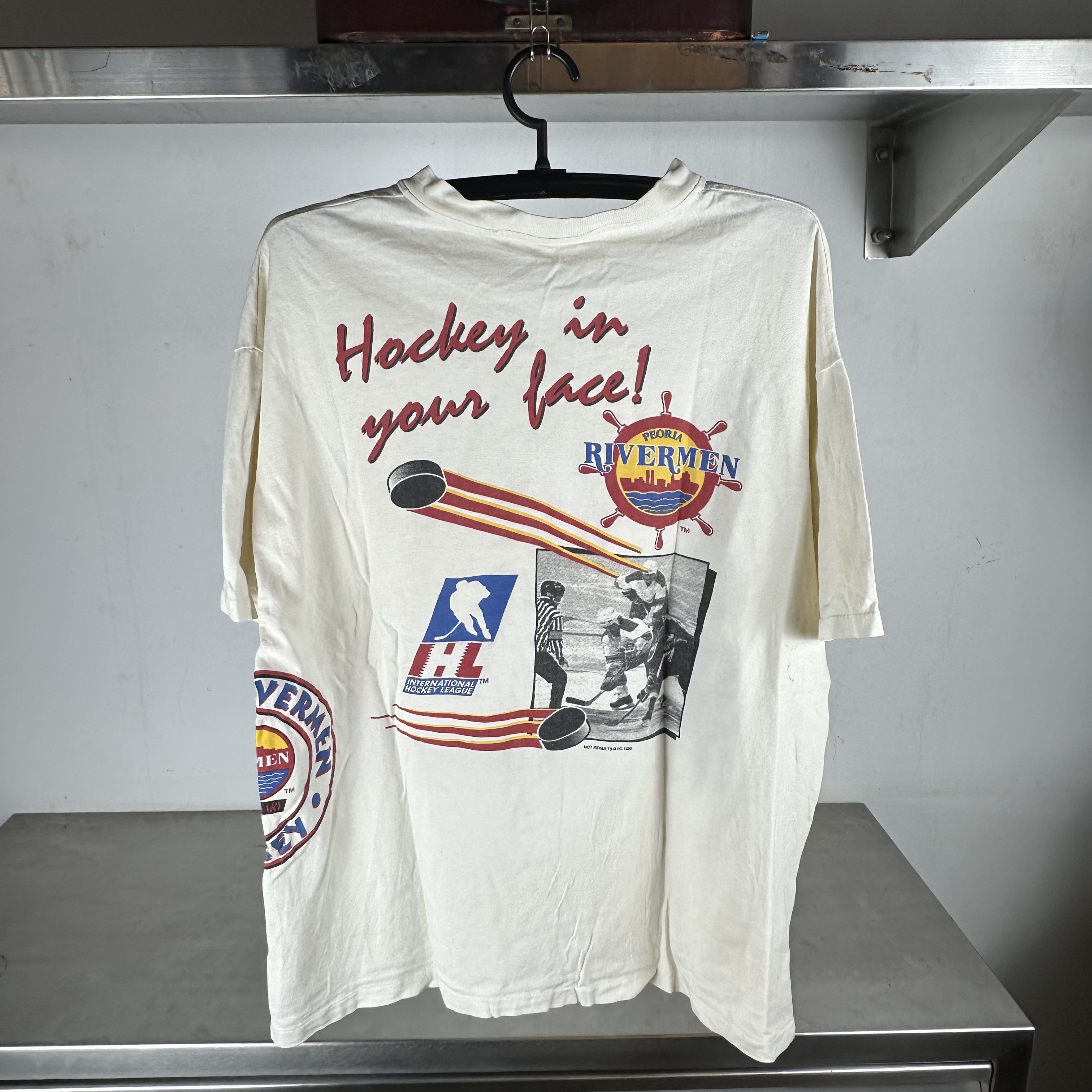 Vintage Vintage 1993 Peoria Rivermen IHL Hockey AOP T-shirt Size US XL / EU 56 / 4 - 3 Thumbnail