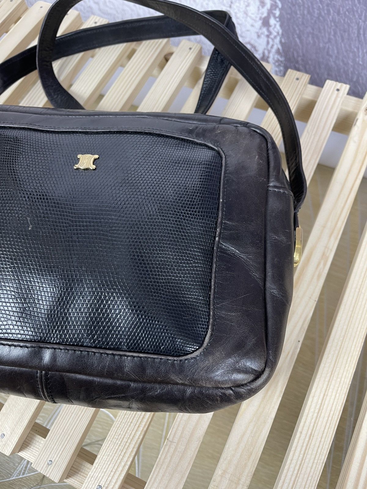 Celine Celine vintage dark brown black leather shoulder bag logo Size ONE SIZE - 5 Thumbnail