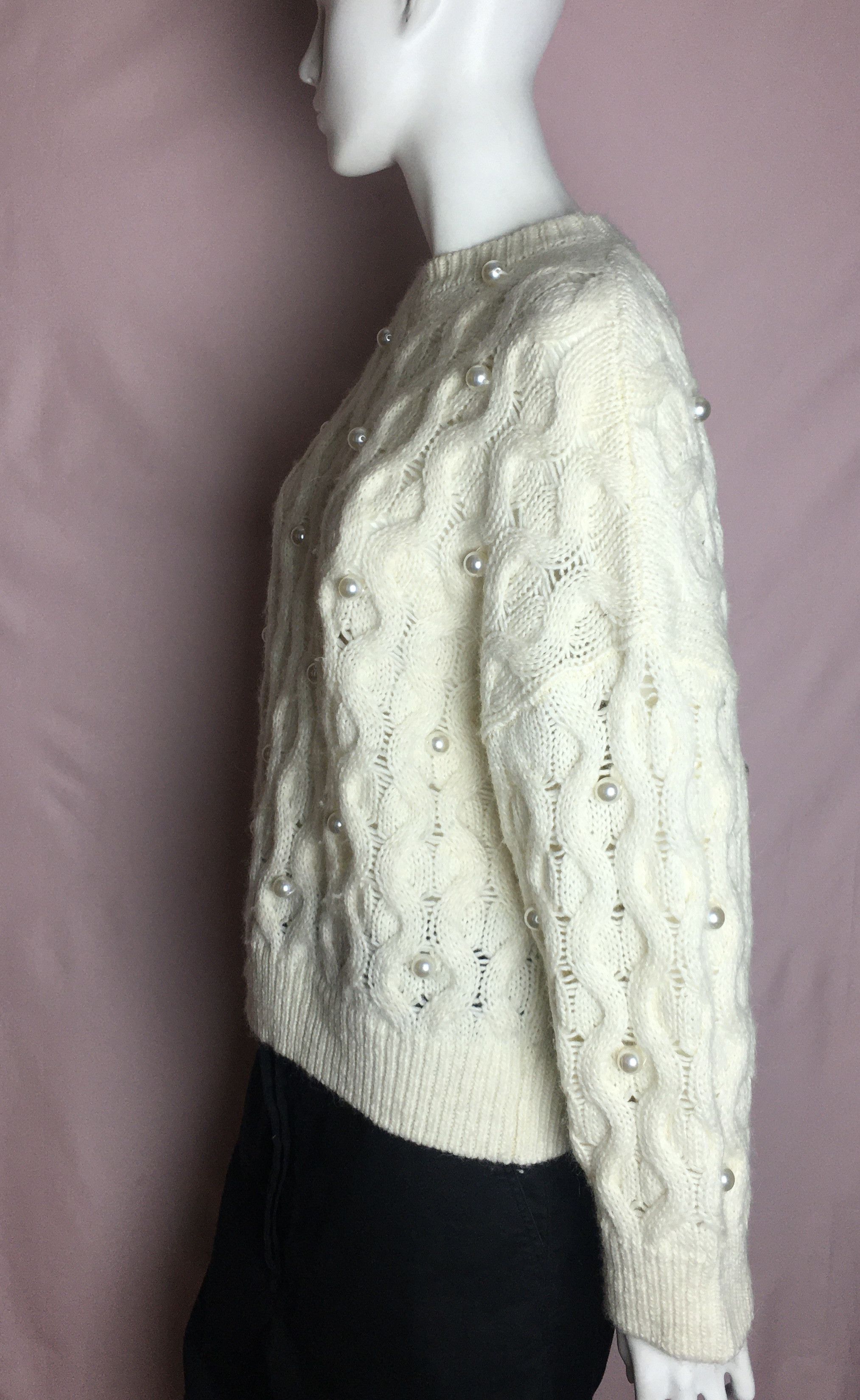 Essentiel Antwerp Essential Antwerp Cable Knitted Sweater Pearl Embellishments Size S / US 4 / IT 40 - 9 Thumbnail