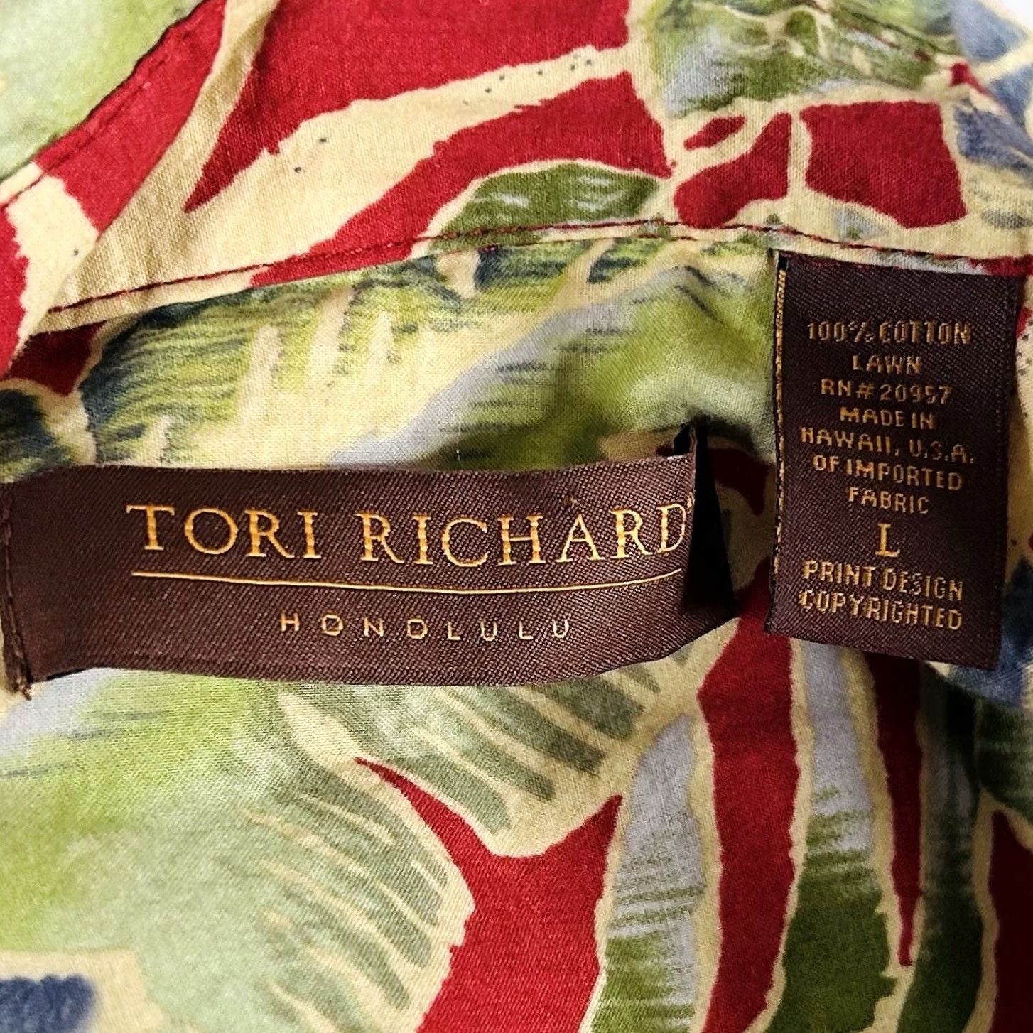 Tori Richard Tori Richard Button-Up Hawaiian Aloha Shirt Floral Cotton Lawn Red Beige USA Made Size US L / EU 52-54 / 3 - 3 Thumbnail