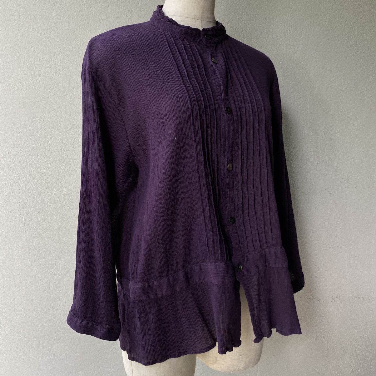 Issey Miyake Plantation Purple Long Sleeve Pleated Button-Up Blouse Size M / US 6-8 / IT 42-44 - 9 Thumbnail