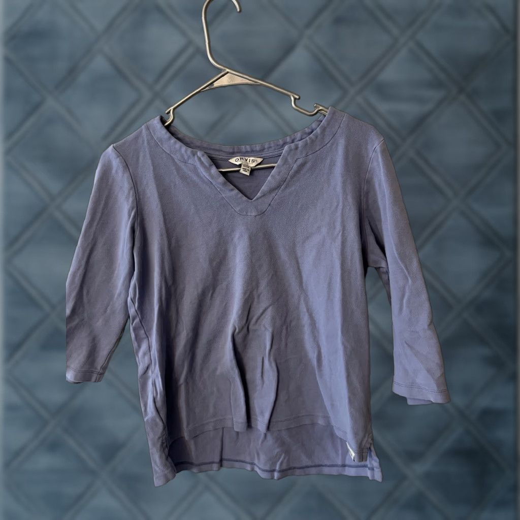 Orvis Orvis Shirt Women's S Pima Cotton V Neck 3/4 Sleeve Blue Pullover Casual Top Size S / US 4 / IT 40 - 1 Thumbnail