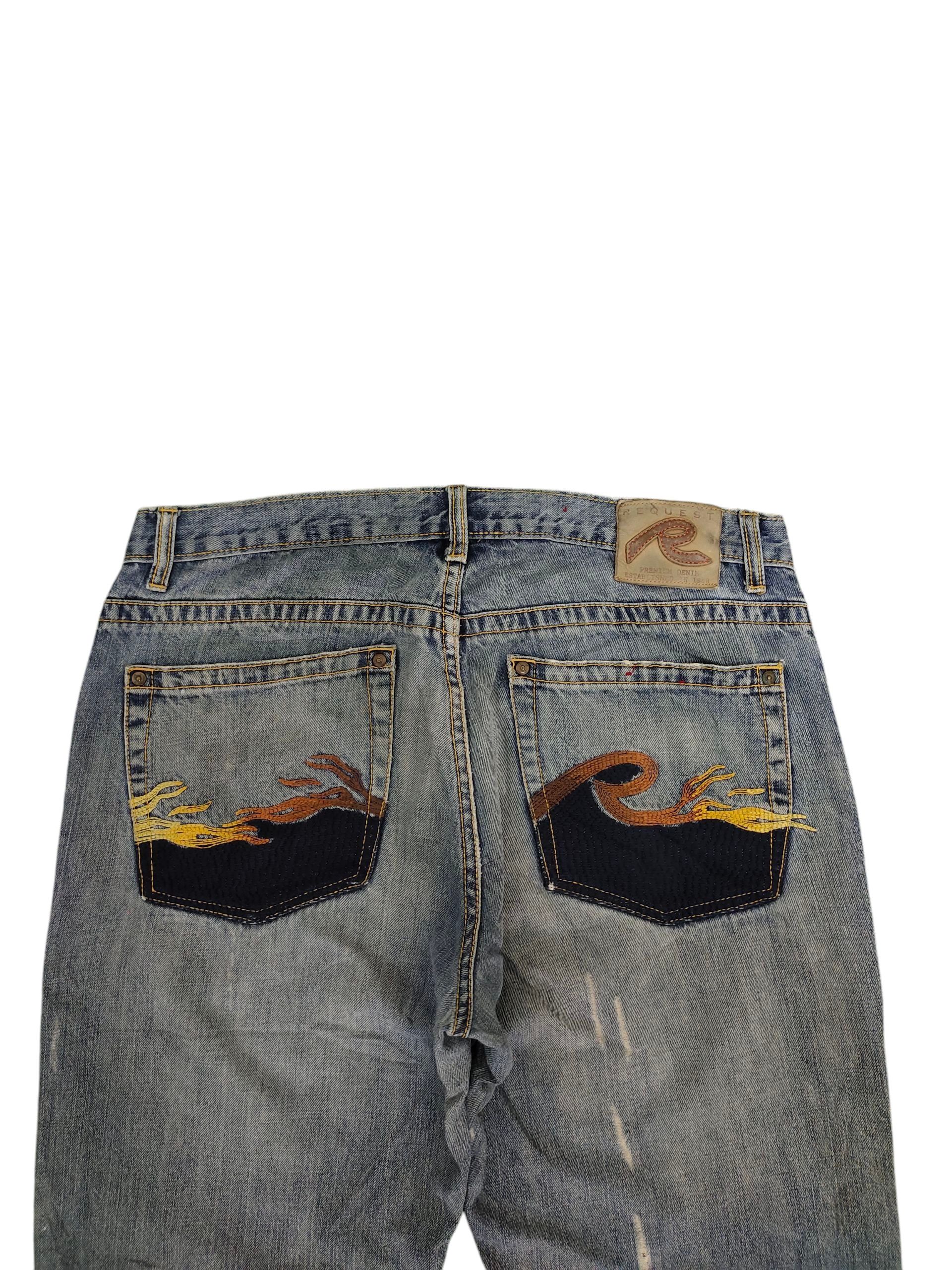 Artful Dodger Vintage Request Embroidered Distress Loose Denim Jeans Size US 34 / EU 50 - 9 Thumbnail