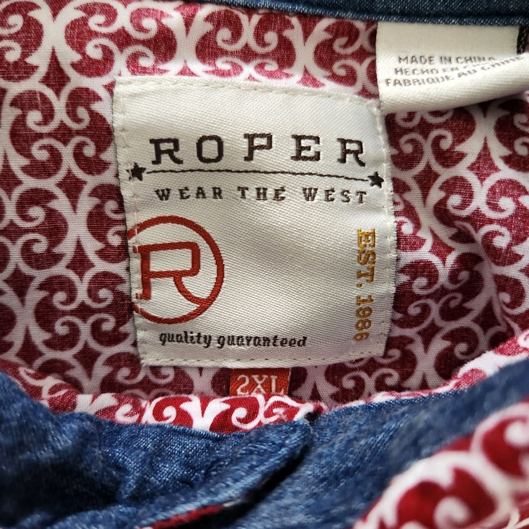 Roper Roper The West Pearl Snap Western Shirt AOP Mens 2XL Red Paisley Cowboy Shirt Size US XXL / EU 58 / 5 - 7 Thumbnail