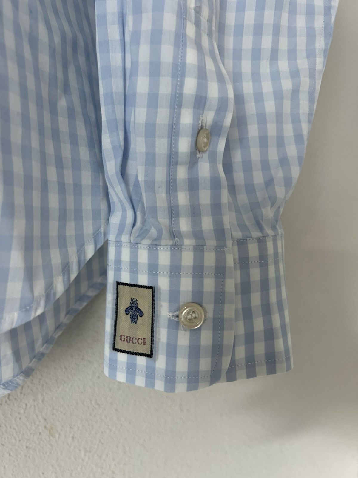 Gucci Gucci Blue Gingham Shirt with Bee Cuff Patch Size US M / EU 48-50 / 2 - 4 Thumbnail