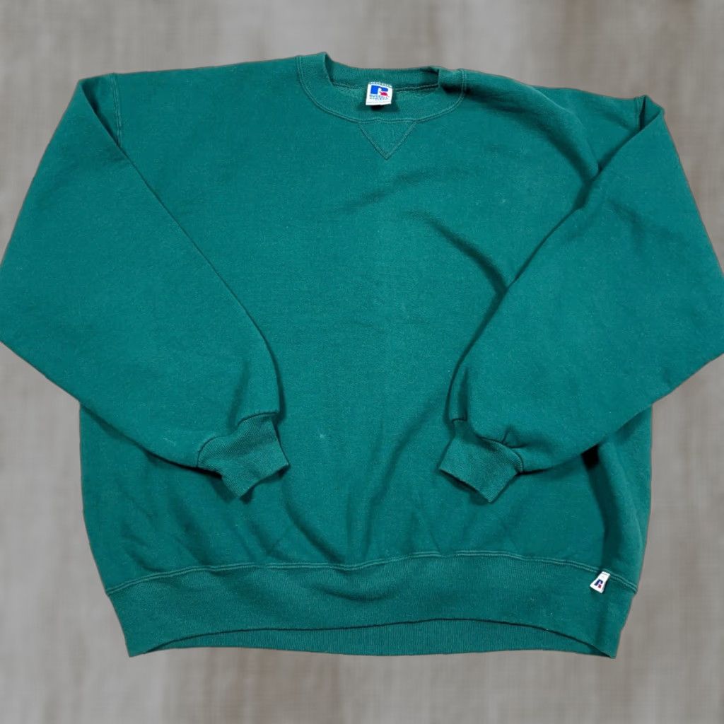 Russell Athletic VINTAGE Russell Sweatshirt Men 2XL Green Crew Neck Pullover, All Seasons, 90s Retro, Regular Fit, USA, Sweatshirt Mens Size US XXL / EU 58 / 5 - 1 Thumbnail