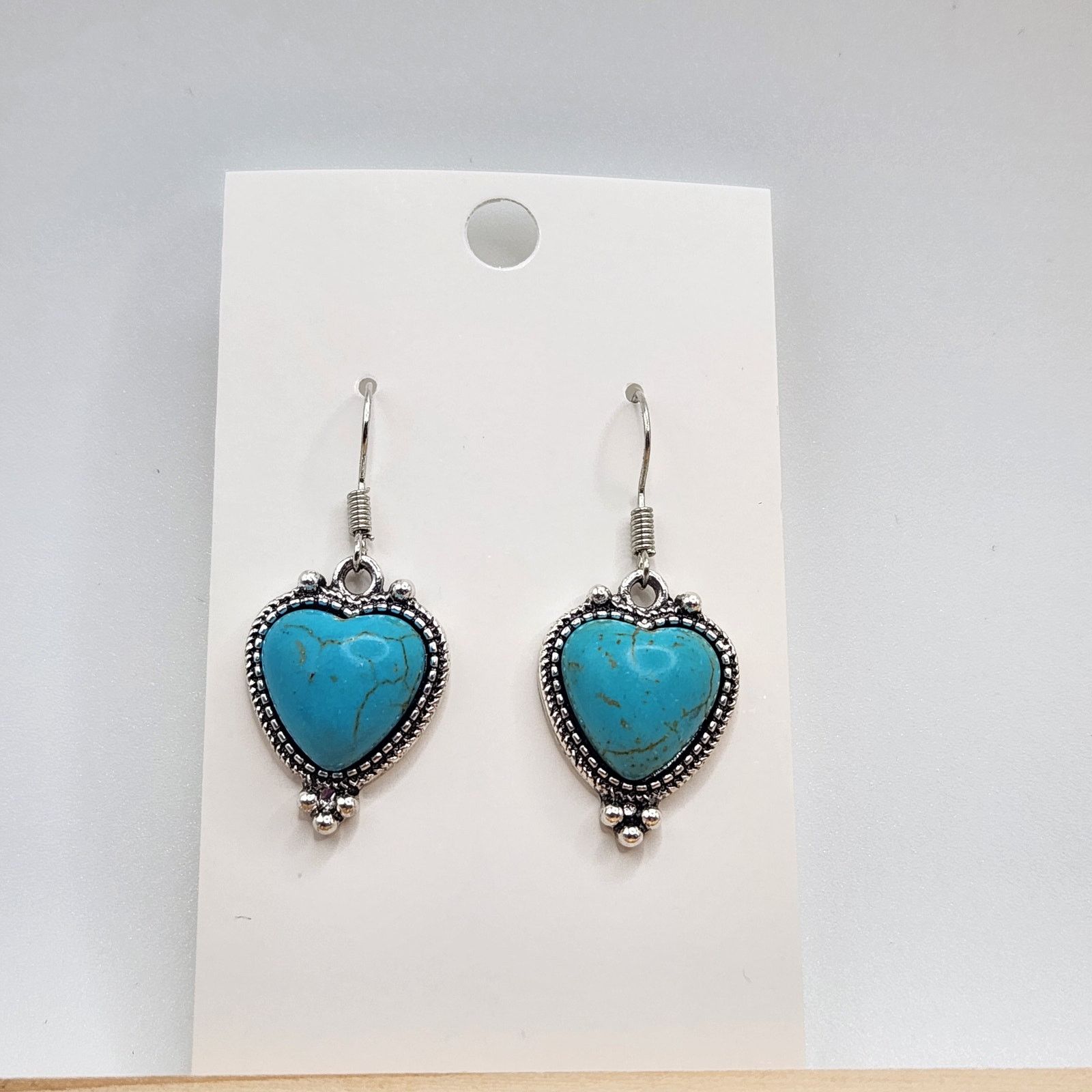 Other Southwestern Turquoise Mosaic Heart Dangle Earrings - Boho Size ONE SIZE - 2 Thumbnail