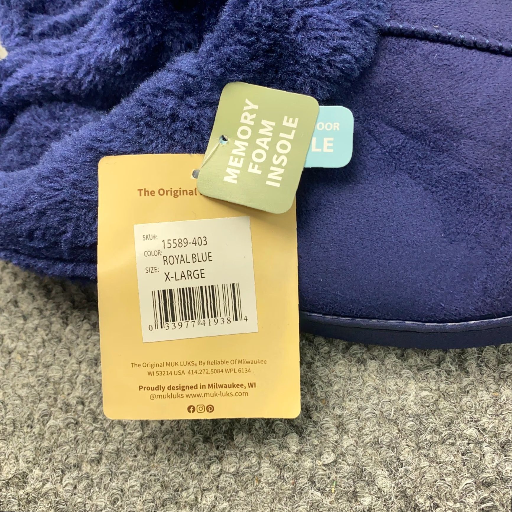 Vintage Muk Luks Slippers Womens XL (11-12) Royal Blue Slip-On Faux Fur Memory Foam Casual Travel Size ONE SIZE - 5 Thumbnail