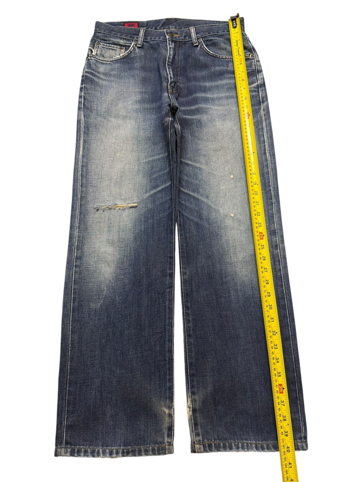 Edwin Vintage 90s Edwin 503 Blue Wash Whiskers Distressed Wide Leg Size US 31 - 11 Thumbnail