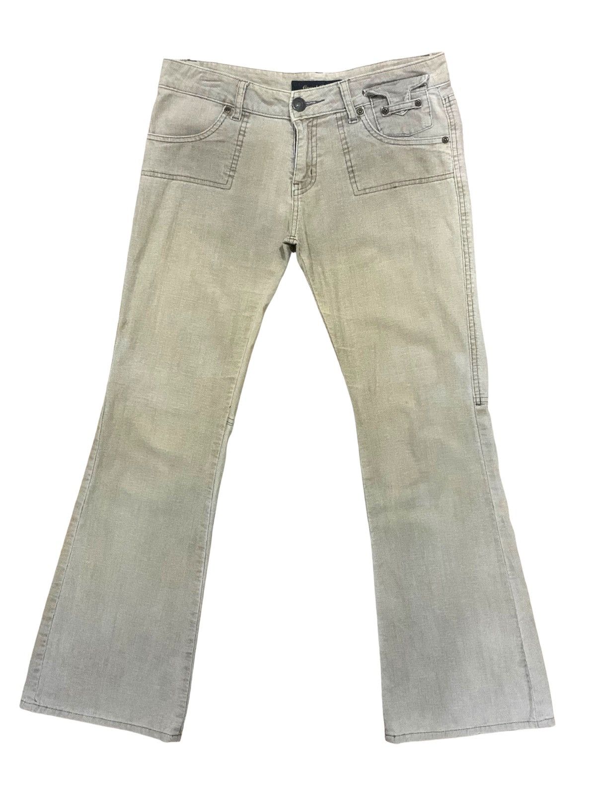 image of 14Th Addiction x If Six Was Nine Flare Camel Road Corduroy Pocket Bootcut Jeans in Khaki (Size 32)