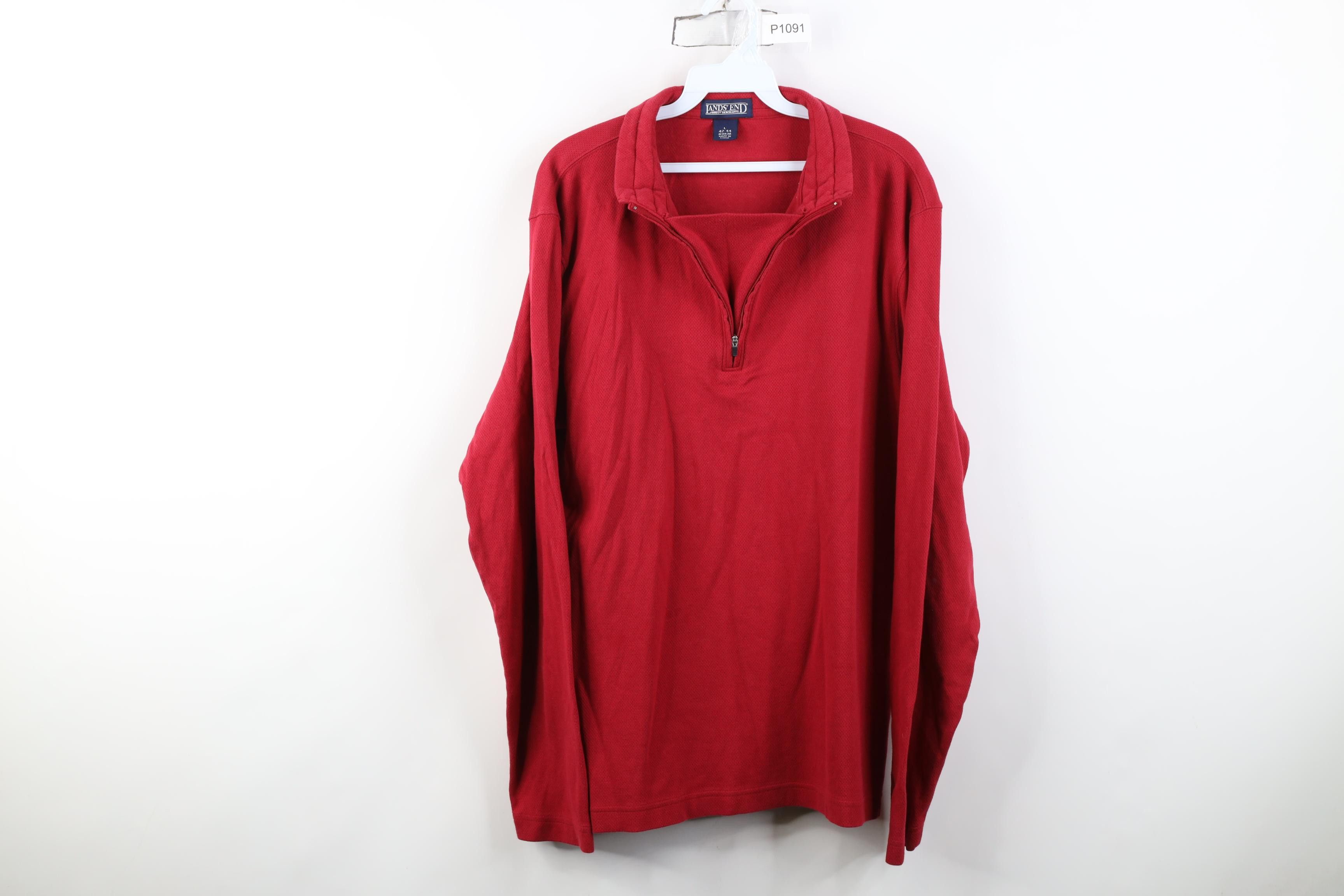 Lands' End Vintage 90s Lands End Thermal Waffle Knit 1/4 Zip Sweater Size US L / EU 52-54 / 3 - 1 Thumbnail