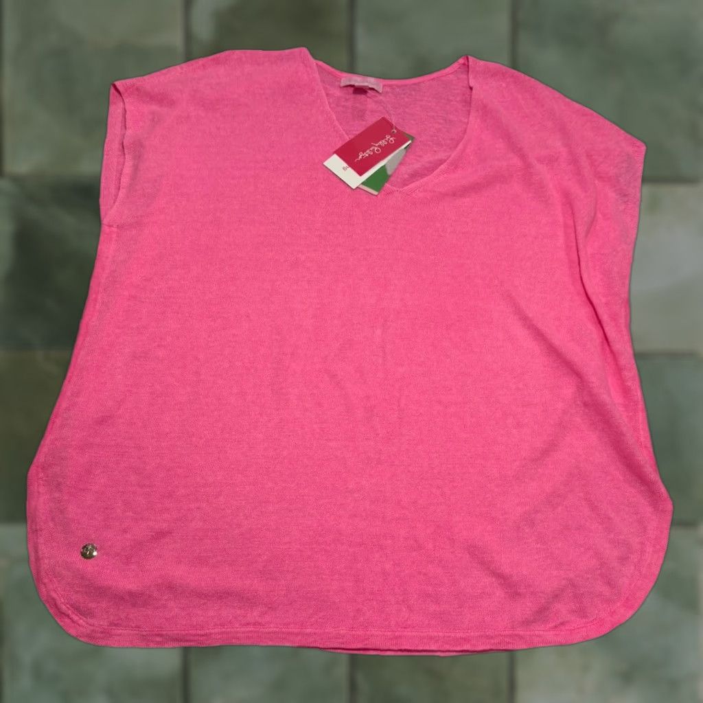 Lilly Pulitzer VINTAGE Lilly Pulitzer Women's Sweater Pullover Oversized Linen S/M Pink Kir Royal 100% Linen Size S / US 4 / IT 40 - 1 Thumbnail