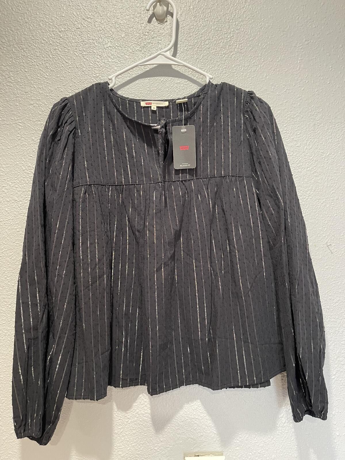 Levi's Levi's Women's Long Sleeve Black Metallic Stripe Blouse Size Size M / US 6-8 / IT 42-44 - 1 Thumbnail