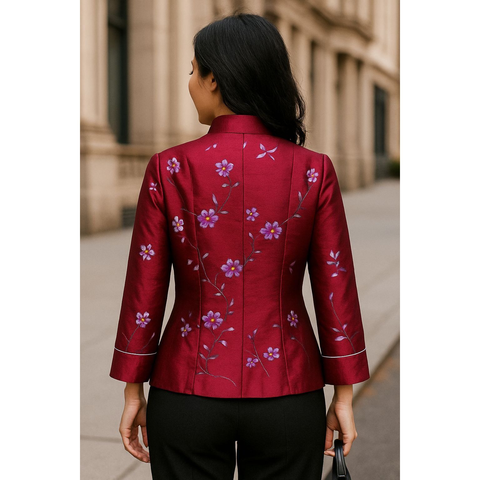 Other Zi Qing Ge Embroidered Floral Chinese Style Jacket Wine Purp Size L / US 10 / IT 46 - 4 Thumbnail
