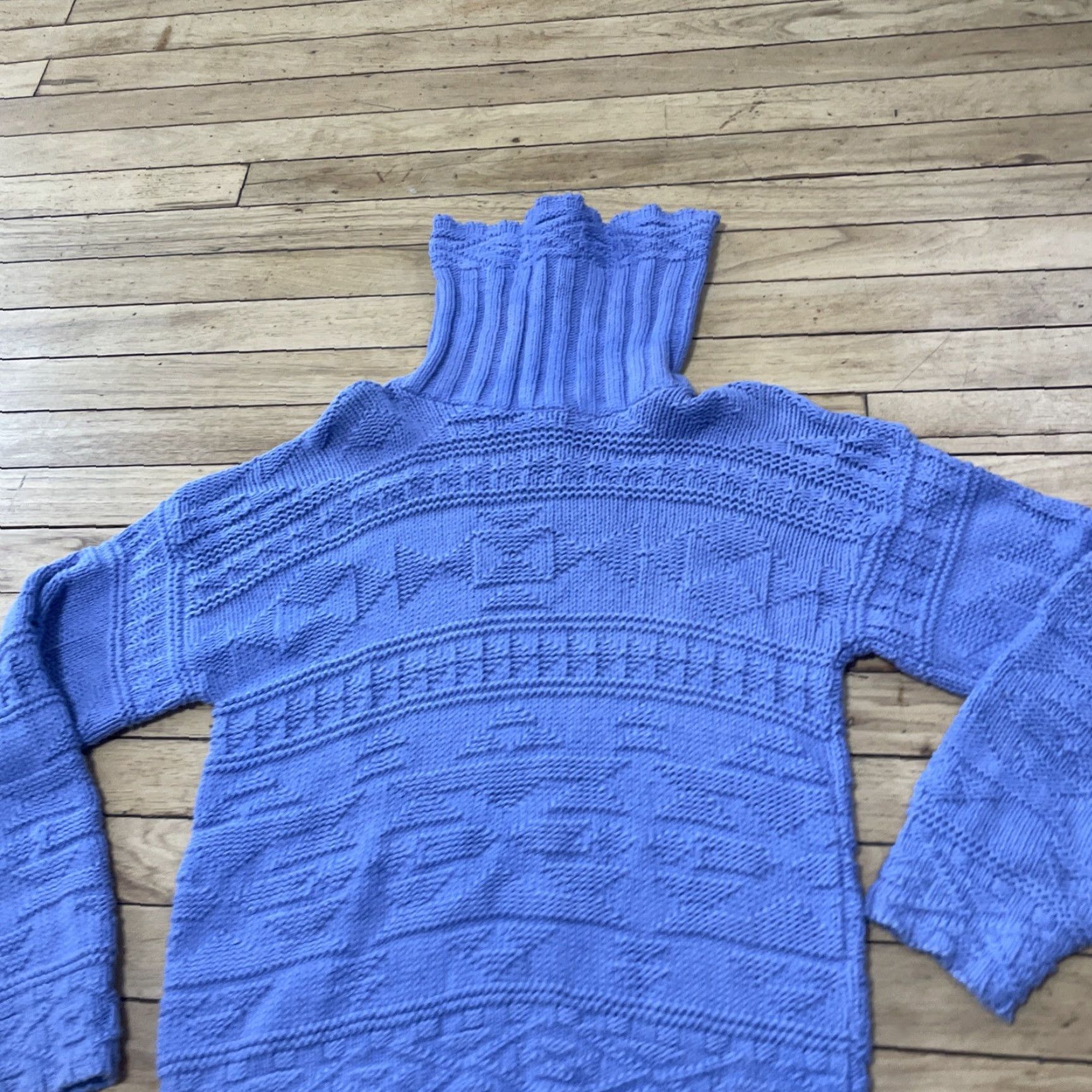 Vintage VINTAGE Turtleneck Sweater Women Small Blue Chunky-Knit Preppy Pullover Knit Modern Classic Decade 90s Womens Size S / US 4 / IT 40 - 5 Thumbnail
