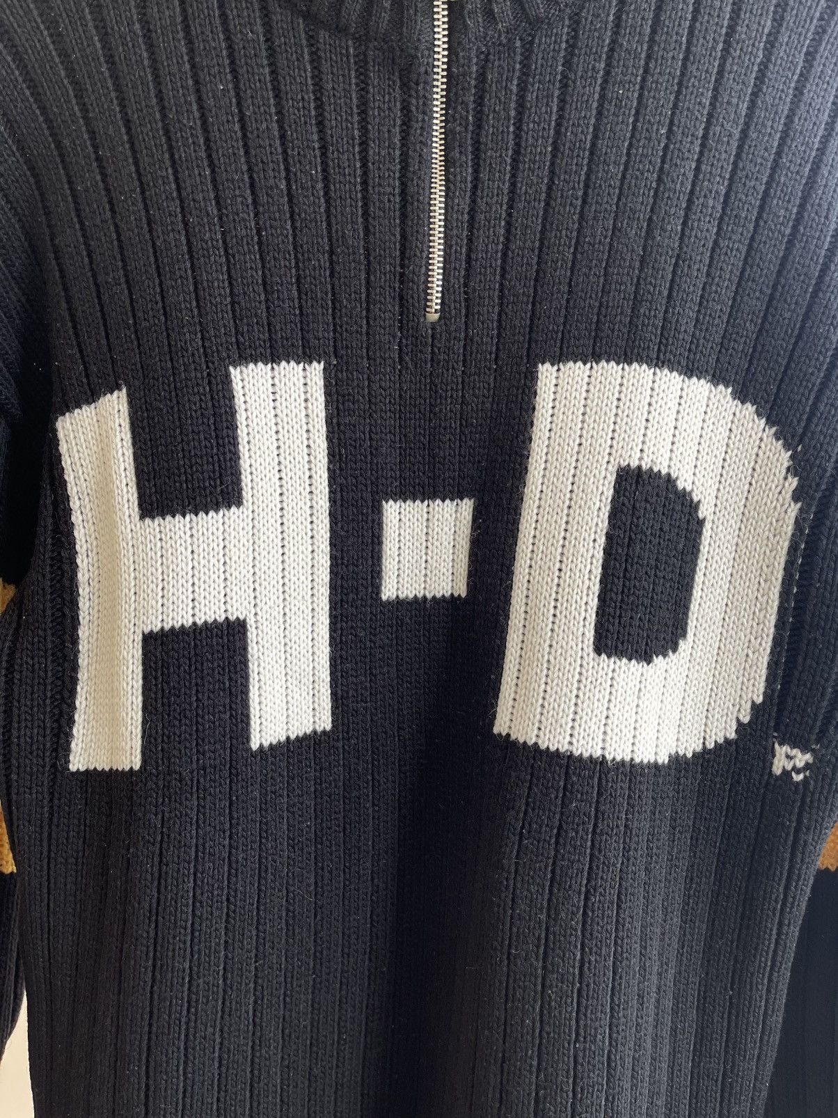 Harley Davidson HD Logo Print Half Zip Wool Ribbed Knit Pullover Sweater 90s Size US XL / EU 56 / 4 - 6 Thumbnail