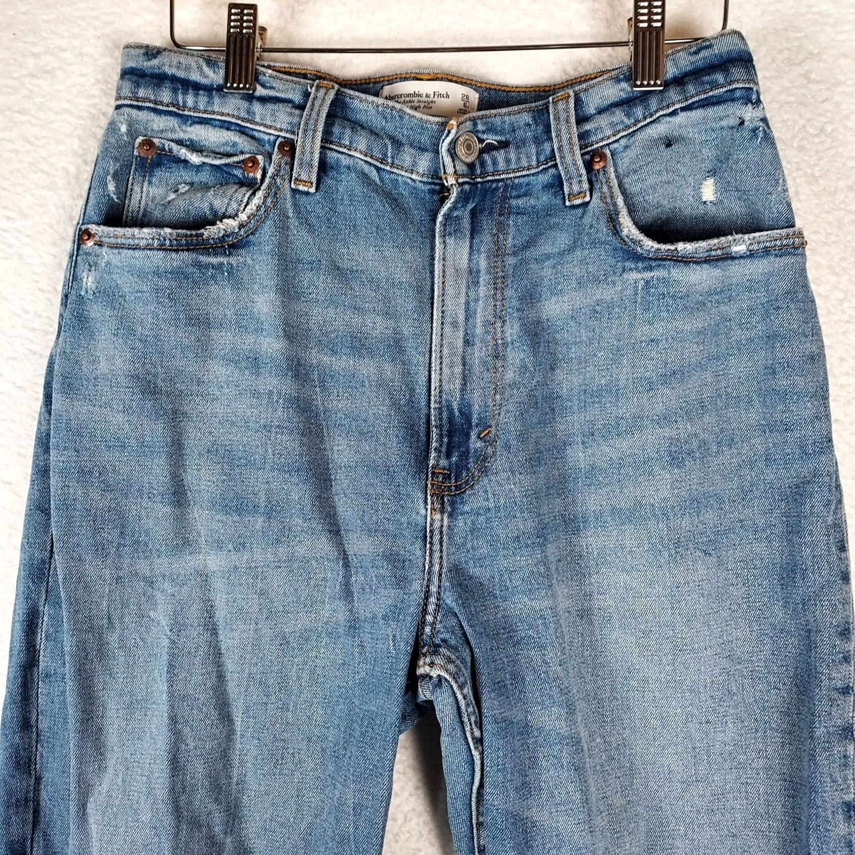 Abercrombie & Fitch Abercrombie & Fitch Curve Love Ultra High Rise Ankle Straight Jeans 28 Blue Denim 5-Pocket Women's Regular High Rise Zip Button Size 28" / US 6 / IT 42 - 4 Thumbnail