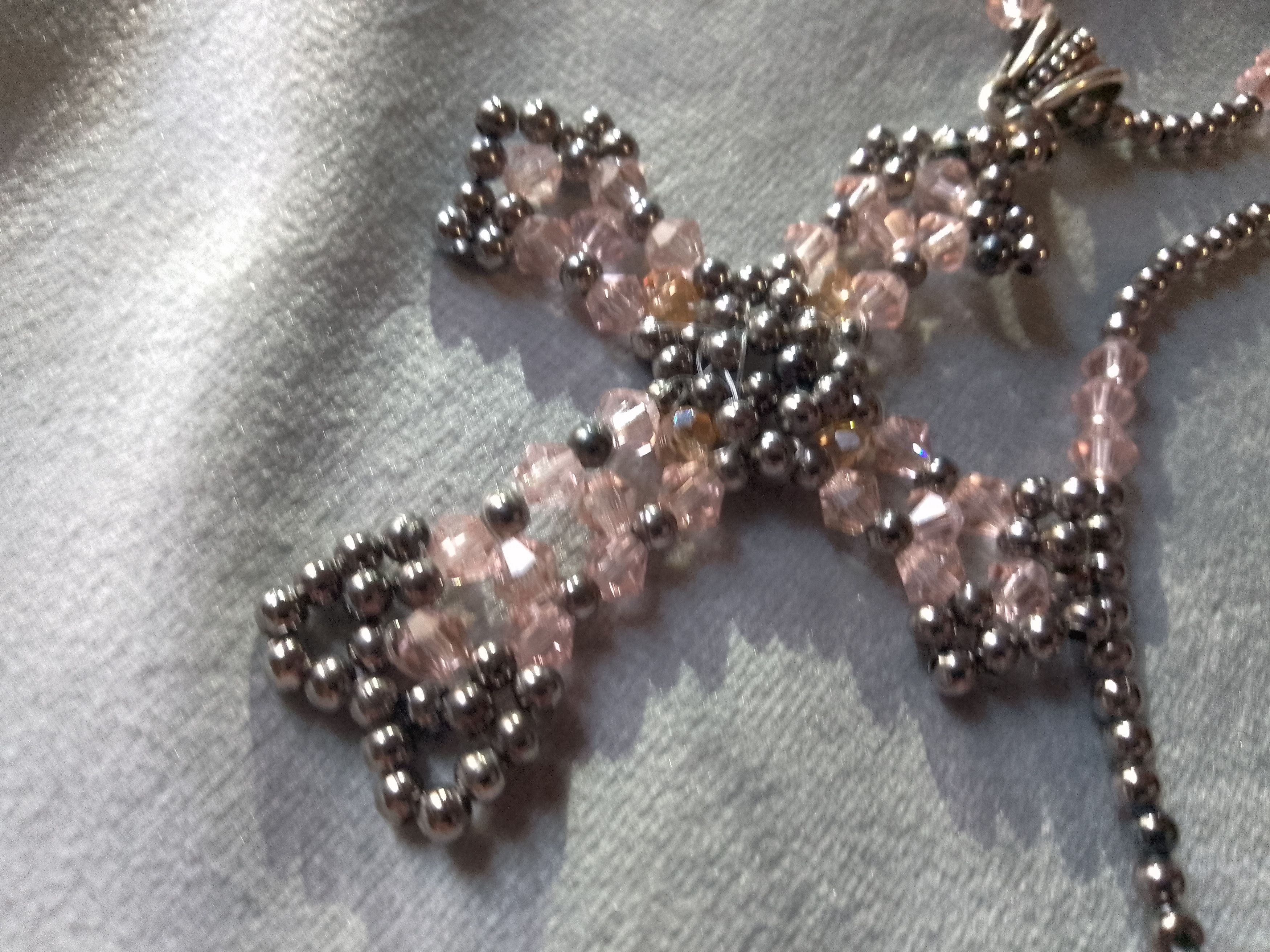 Handmade Necklace with cross pendant Earrings. Pink crystal+ brass Size ONE SIZE - 9 Thumbnail