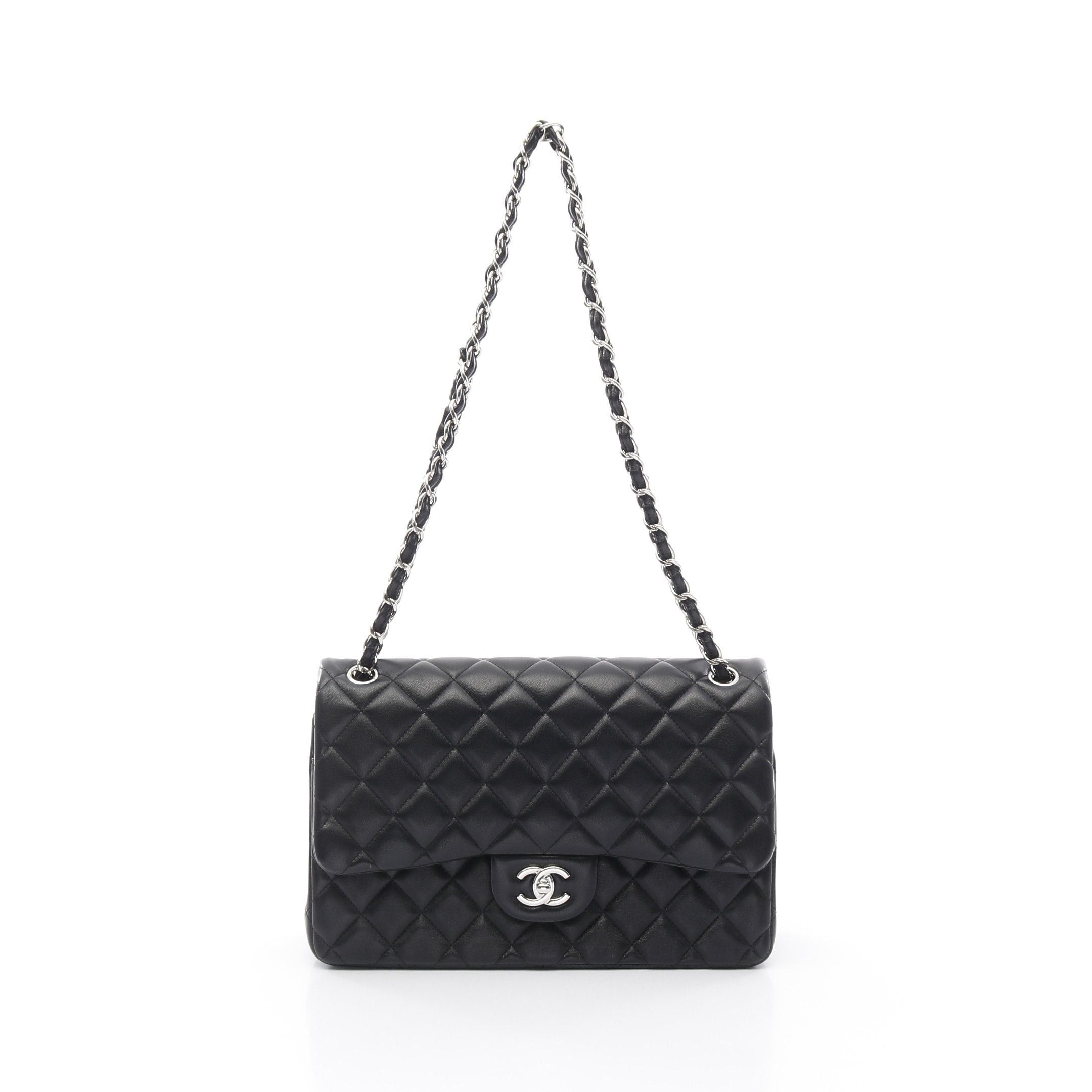 Chanel Chanel Decamatlassé 30 Classic Large Double Flap Chain Shoulder Bag Lambskin Black Silver Hardware Size ONE SIZE - 1 Thumbnail