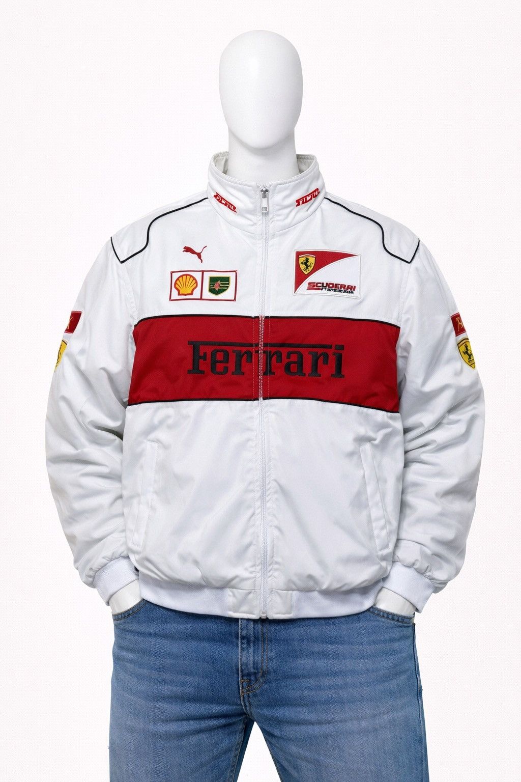 Ferrari Ferrari White Racing Bomber Jacket F1 Vintage Schumacher Size US XL / EU 56 / 4 - 1 Thumbnail