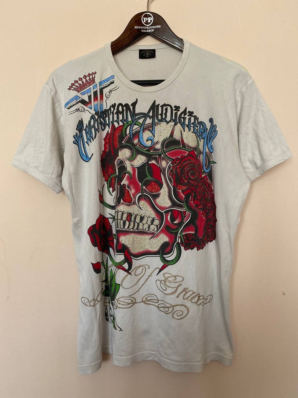 Christian Audigier Vintage Rare Christian Audigier Ed Hardy White Skull Rose Size US XXL / EU 58 / 5 - 1 Thumbnail