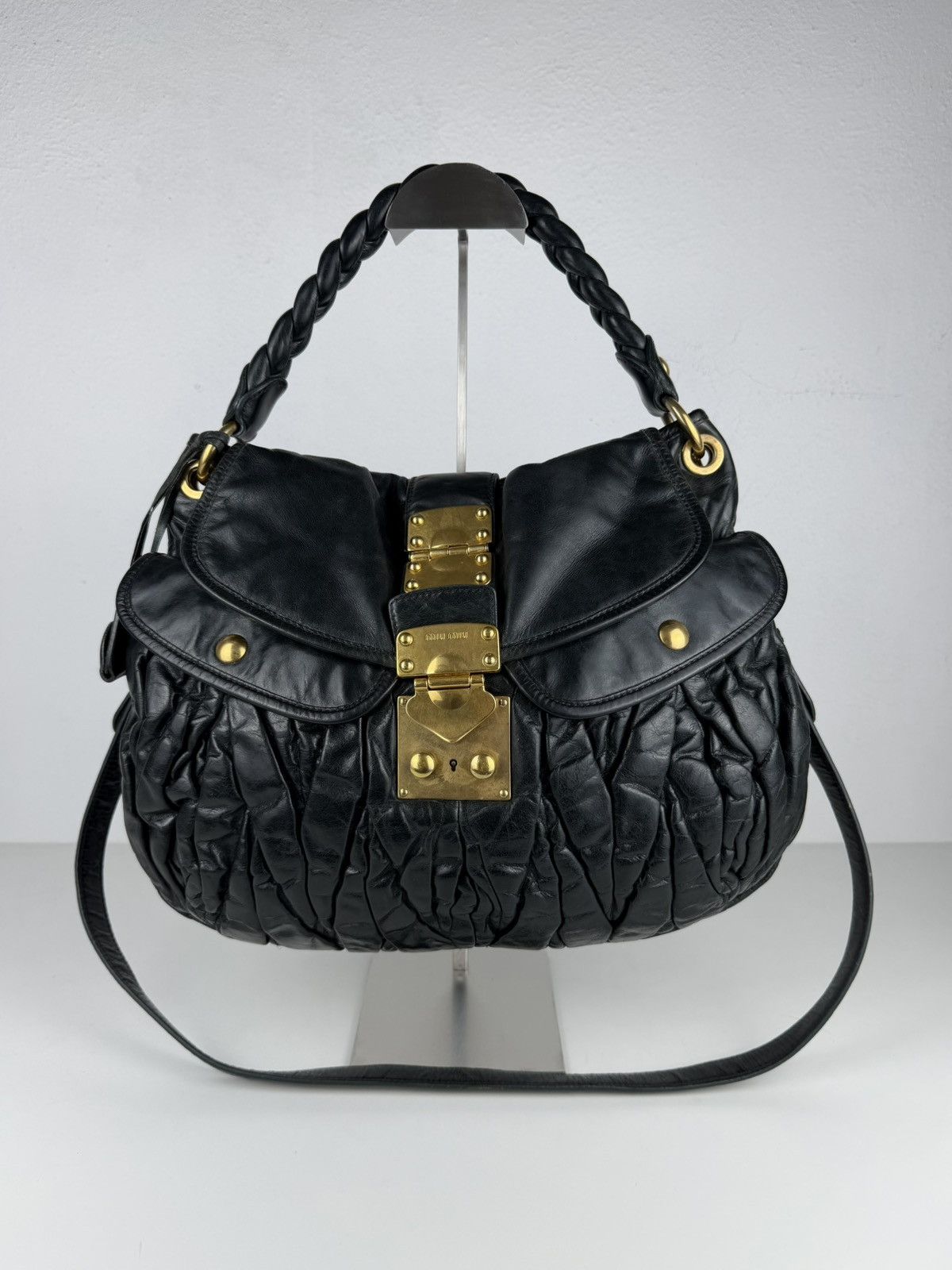 Miu Miu Miu Miu matelasse pleated leather coffer bag in deep green Size ONE SIZE - 1 Thumbnail