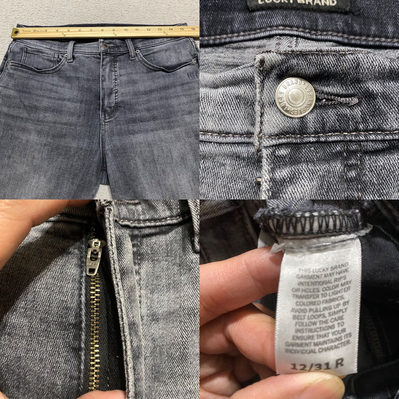 Lucky Brand Lucky Brand Jeans Bridgette Skinny Womens 12 Gray Denim High Rise Distressed Slim Fit 5-Pocket Regular Inseam 27 Size 34" / US 12 / IT 48 - 8 Thumbnail